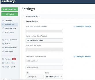 change bank details in instamojo 