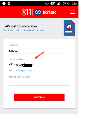 enter muboli no in 118 kotak account app